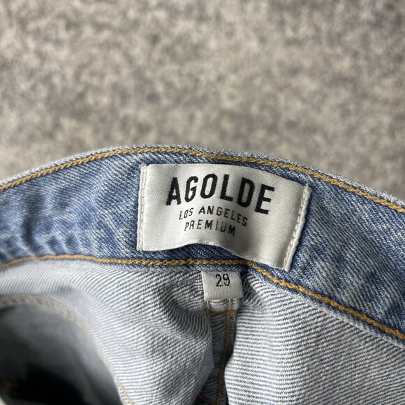 Agolde Jeans Womens 29 Blue High Rise Straight Leg Distressed Denim Made USA - Picture 9 of 9